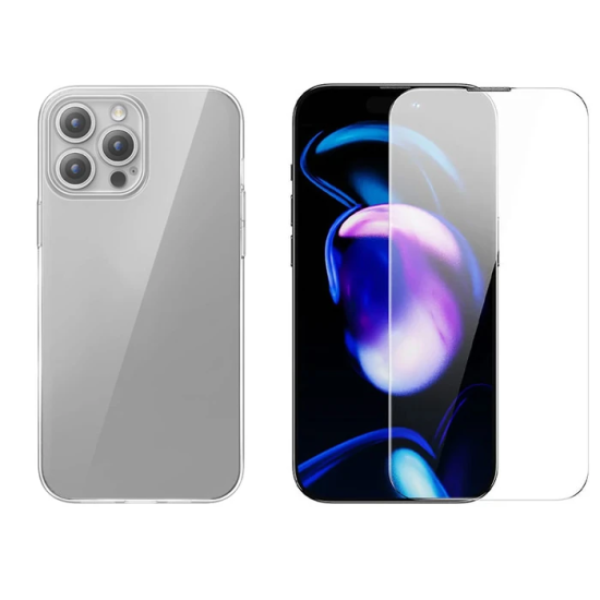 Baseus iPhone 15 Pro Max Schott Serisi Şeffaf Silikon Kılıf + Tempered