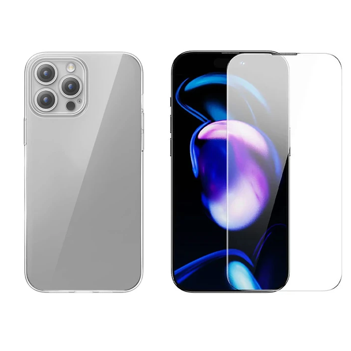 Baseus iPhone 15 Pro Max Schott Serisi Şeffaf Silikon Kılıf + Tempered
