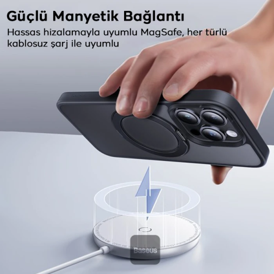 Baseus iPhone 15 Pro SkyRing Serisi Standlı Magsafe Manyetik Kılıf + T