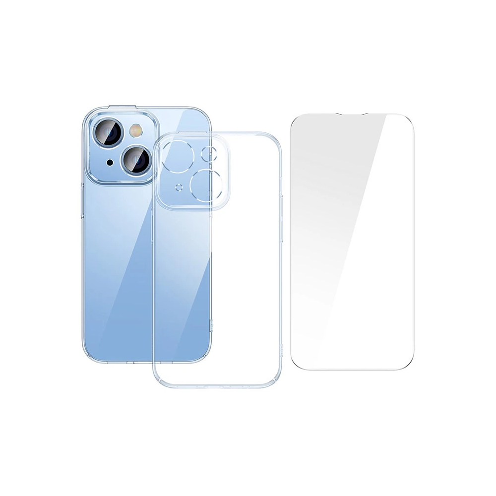 Baseus iPhone 15 Crystal Serisi Silikon Kılıf + Tempered Ekran Koruyuc