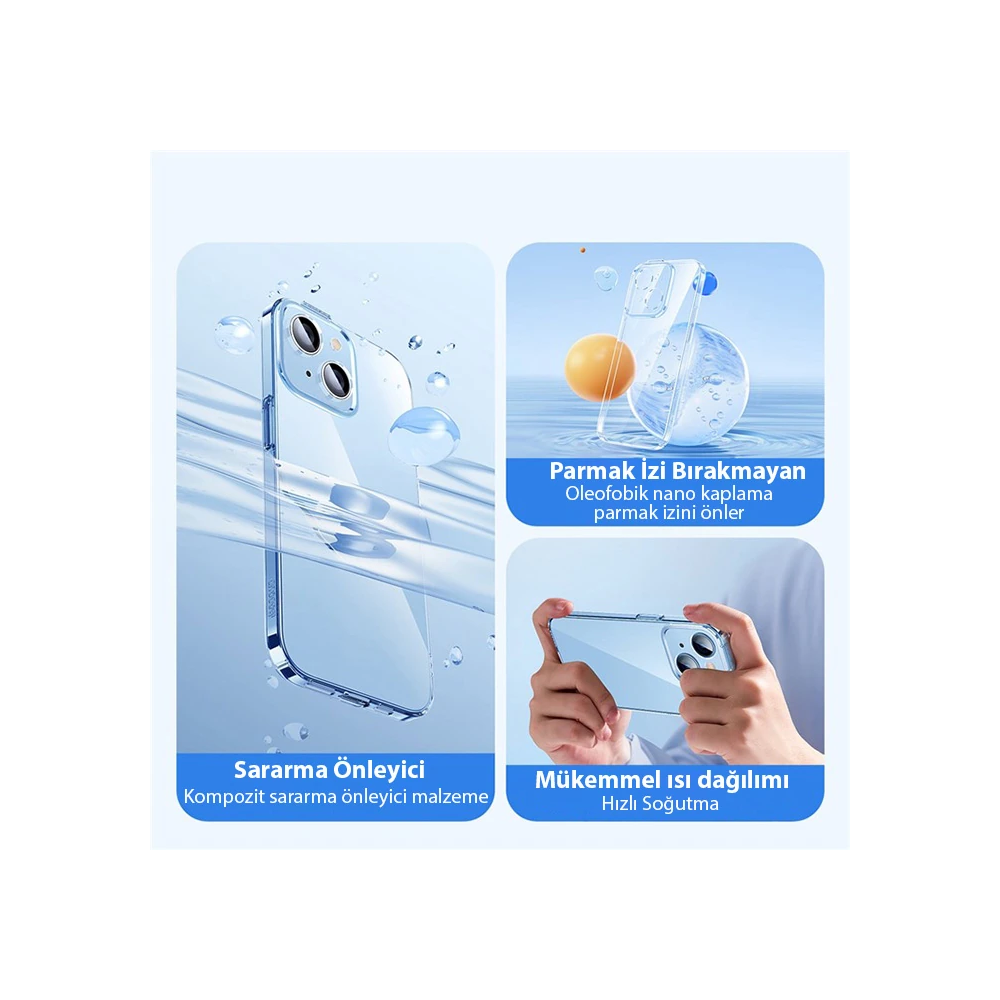 Baseus iPhone 15 Crystal Serisi Silikon Kılıf + Tempered Ekran Koruyuc