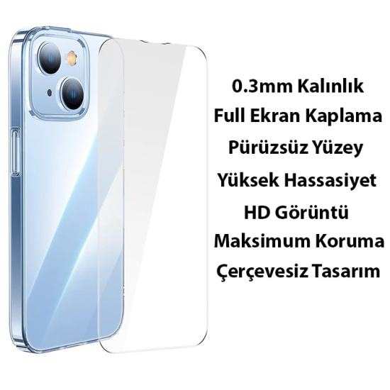 Baseus iPhone 15 Crystal Serisi Silikon Kılıf + Tempered Ekran Koruyuc