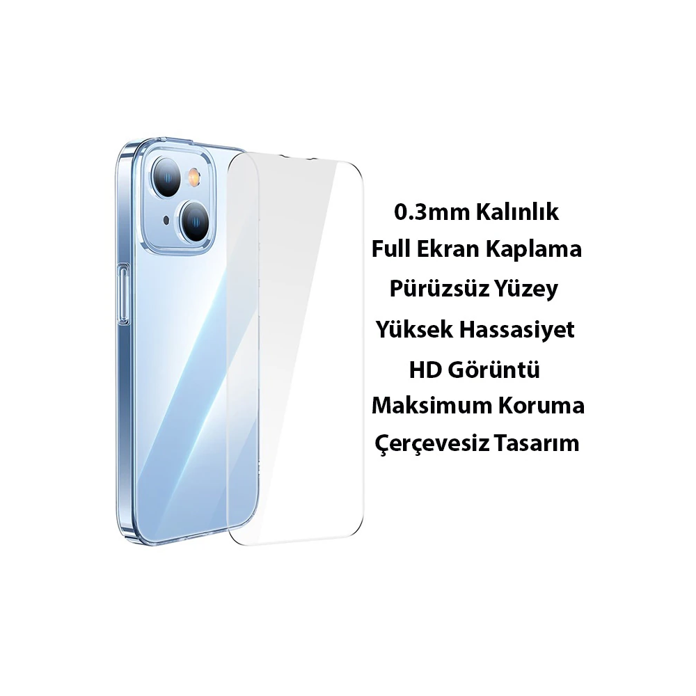 Baseus iPhone 15 Crystal Serisi Silikon Kılıf + Tempered Ekran Koruyuc