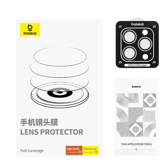 Baseus iPhone 15 Pro/15 Pro Max için Sapphire Serisi HD Cam Kamera Kor