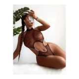 Kadın Leopar Desenli Zincir Detaylı Kahverengi Babydoll Gecelik Seksi 