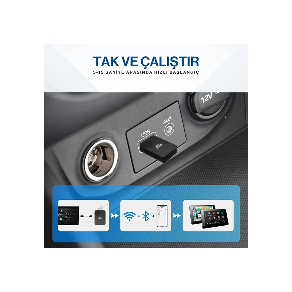 ALLY Kablosuz Car Play Adaptörü Apple Ve Android Cihazlar Için Wireles