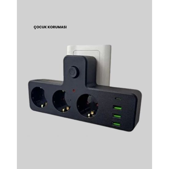 USB ve Type-C Portlu Anahtarlı Çoklu Priz Güç Ünitesi