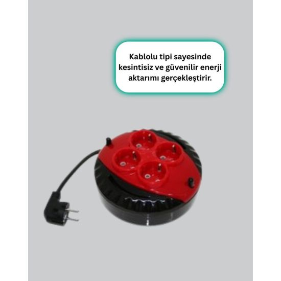 5 Metre Kablolu 4’lü Kırmızı Priz Makara