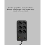 2500W Güçlü 6’lı Priz USB ve Type-C Çıkışlı Termal Korumalı