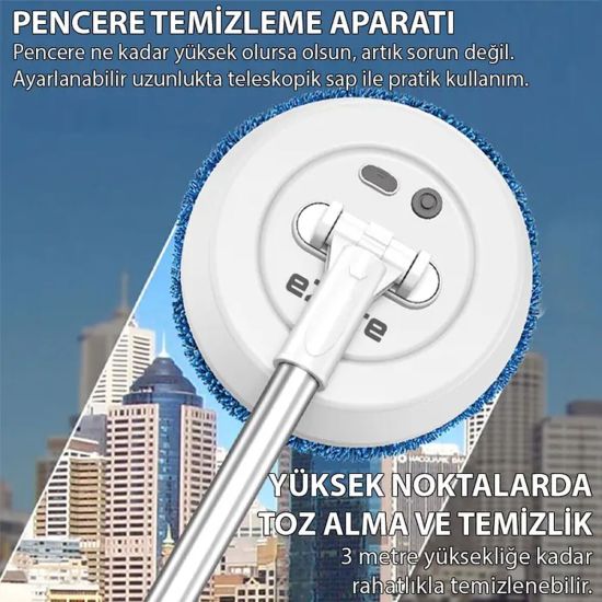 EZERE AA102 Pro Teleskopik Kablosuz Döner Temizlik Fırçası – Cam Tavan