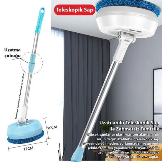 EZERE AA102 Pro Teleskopik Kablosuz Döner Temizlik Fırçası – Cam Tavan