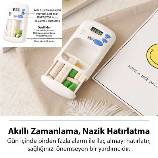 Ezere Elektronik Akıllı Zamanlayıcılı Taşınabilir Hap İlaç Kutusu - BP