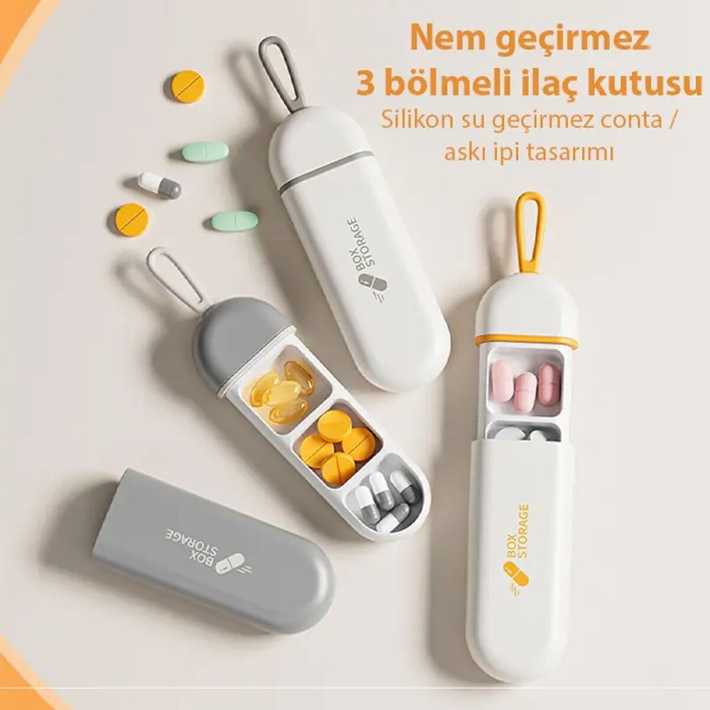EZERE Taşınabilir 3 Bölmeli Nem Geçirmez Mini Hapİlaç Saklama Kutusu -