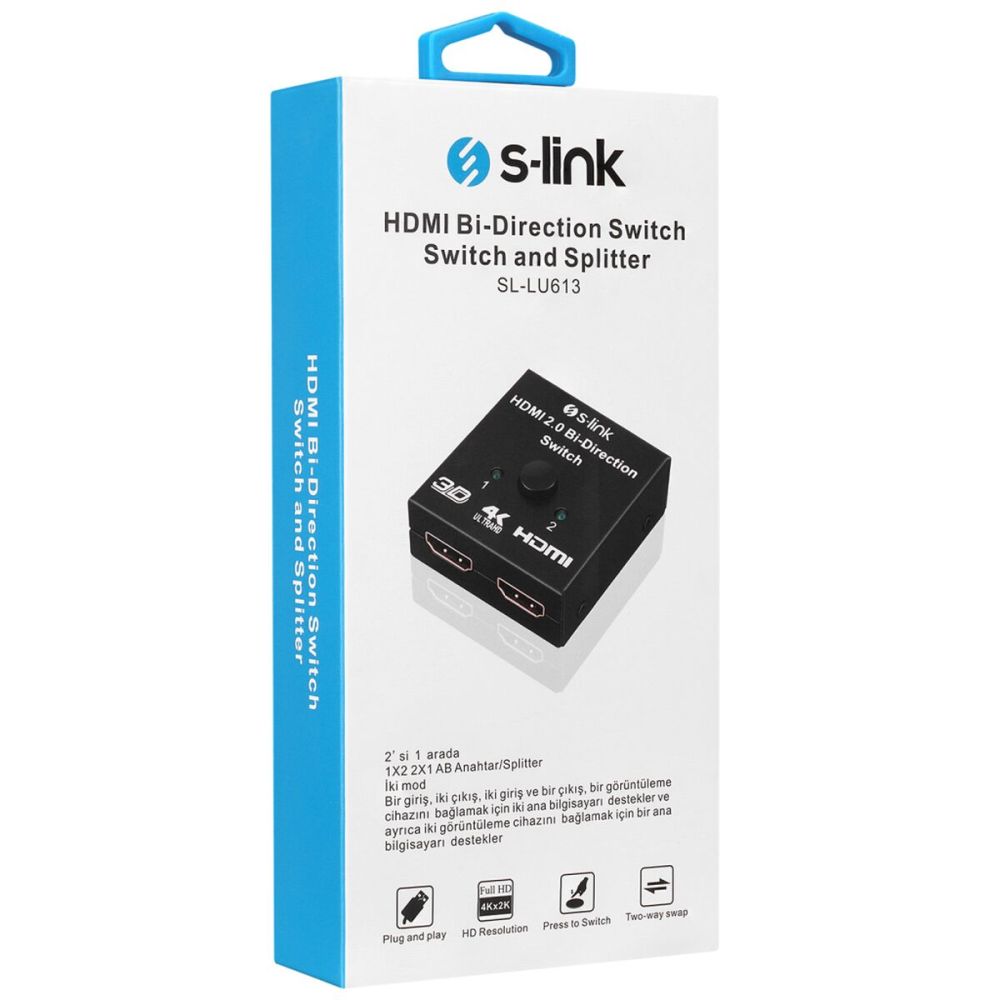 S-link SL-LU613 2 Port HDMI Çift Yönlü Switch ve Splitter