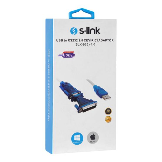 S-LINK SLX-925 v1.0 USB to RS232 ÇEVİRİCİ. 9Pin-25Pin RS232 Adaptör de