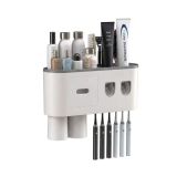 Çift Dispenserli Diş Macunu Sıkacağı 6 Fırçalık Bardaklı Banyo Organiz