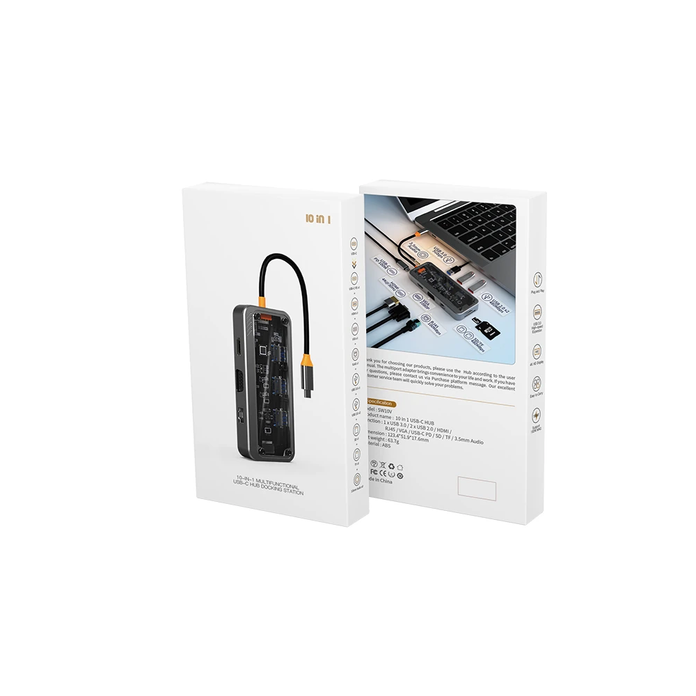 ALLY SW1V-PRO Type-c To USB3.0 3adet+ 3.5mm+ HDMI+ VGA+ SD + TF + Ethe