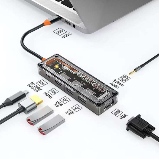 ALLY 6in1 Type-c To USB3.0 + USB2.0 + Type-c PD 100W + HDMI + VGA + 3.