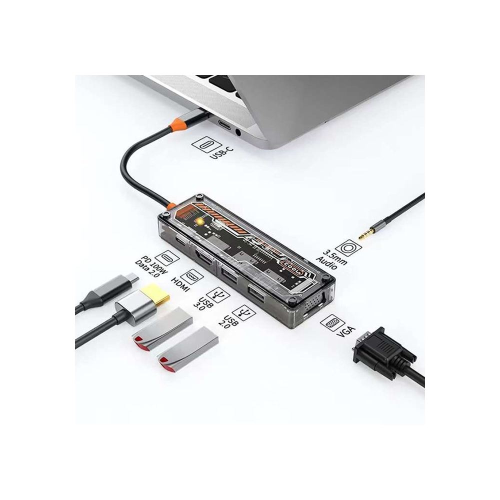 ALLY 6in1 Type-c To USB3.0 + USB2.0 + Type-c PD 100W + HDMI + VGA + 3.