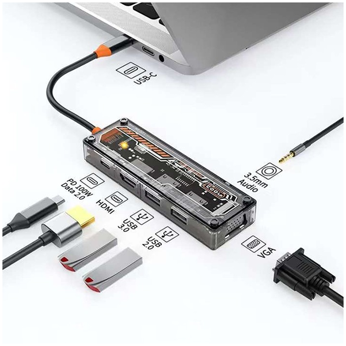 ALLY 6in1 Type-c To USB3.0 + USB2.0 + Type-c PD 100W + HDMI + VGA + 3.