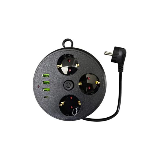 Akım Korumalı Çoklu Priz 3 Priz 3 USB 1 Type C 2 Metre Kablo Güvenli Ş
