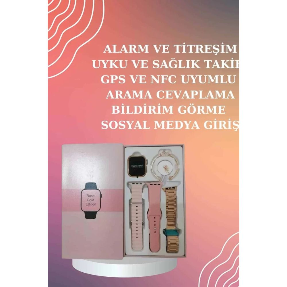 Yeni Nesil Pembe Dokunmatik Ekran Akıllı Saat ve Oyuncu Kulaklığı Kabl