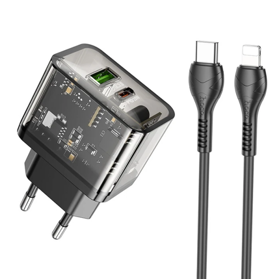 HOCO N34 PD20W USB+Type-C + iPhone Lightning Kablo Hızlı Şarj Adaptör 