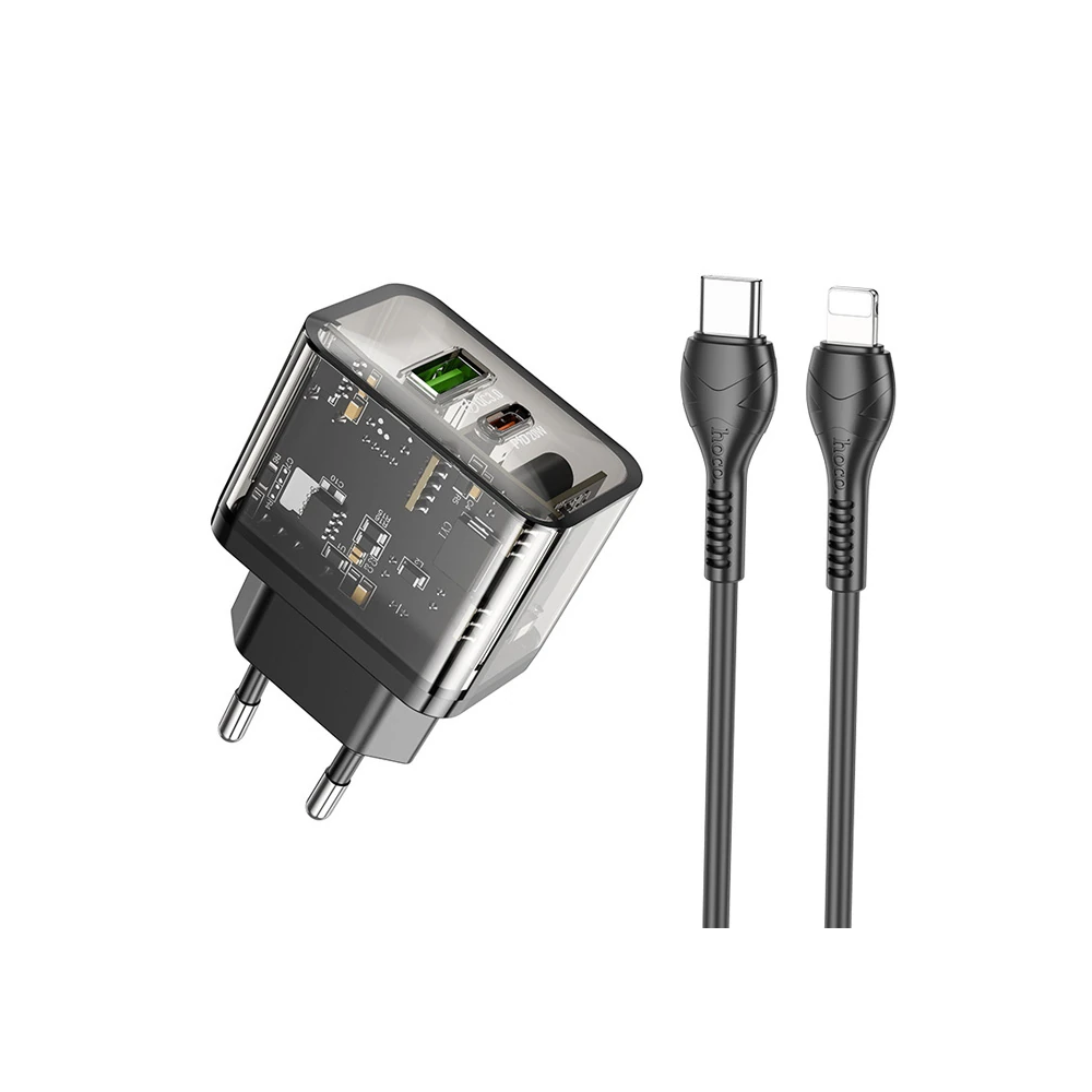 HOCO N34 PD20W USB+Type-C + iPhone Lightning Kablo Hızlı Şarj Adaptör 
