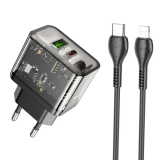 HOCO N34 PD20W USB+Type-C + iPhone Lightning Kablo Hızlı Şarj Adaptör 