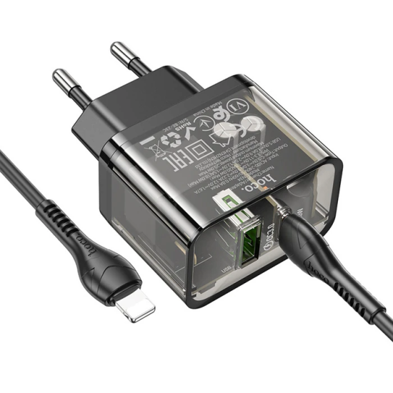 HOCO N34 PD20W USB+Type-C + iPhone Lightning Kablo Hızlı Şarj Adaptör 