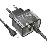 HOCO N34 PD20W USB+Type-C + iPhone Lightning Kablo Hızlı Şarj Adaptör 