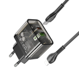 HOCO N34 PD20W USB+Type-C + iPhone Lightning Kablo Hızlı Şarj Adaptör 