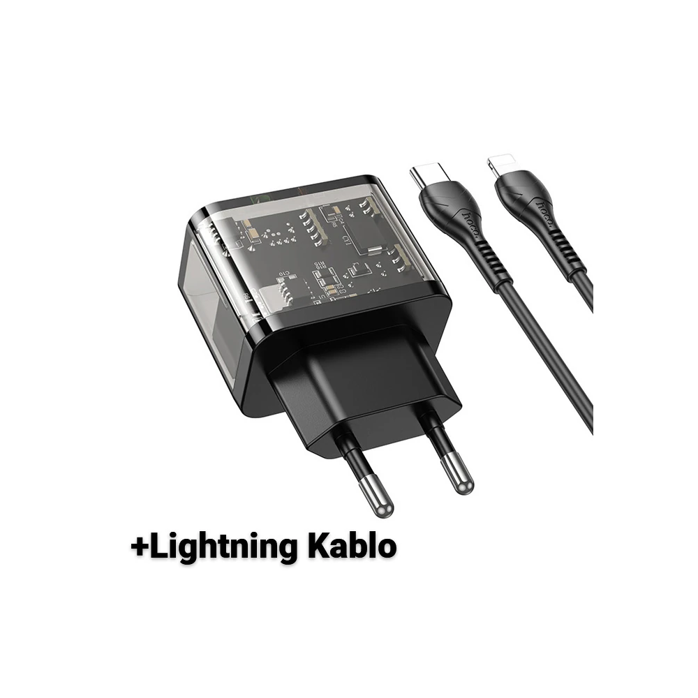 HOCO N34 PD20W USB+Type-C + iPhone Lightning Kablo Hızlı Şarj Adaptör 