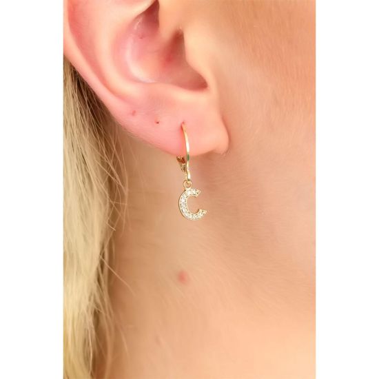 316L Çelik Zirkon Taşlı Kar Tanesi Model Gold Renk Kadın Set Küpe