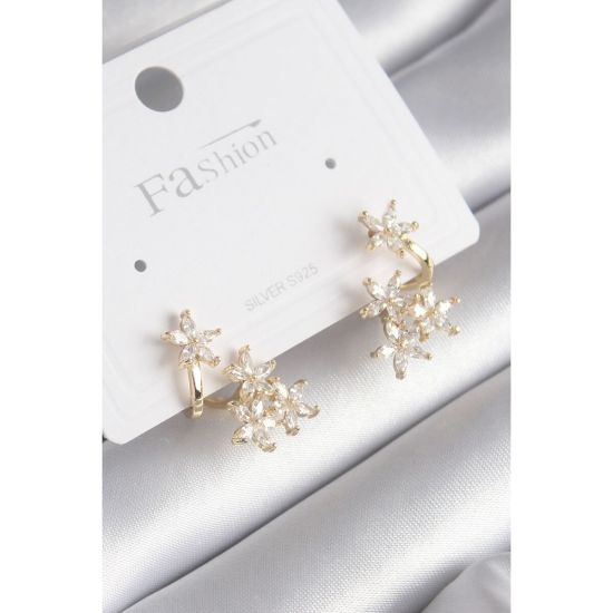 Pirinç Gold Renk Bordo Taşlı Damla Model Vintage Kadın Küpe