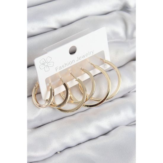 Pirinç Halka Model Gold Renk Kadın Set Küpe