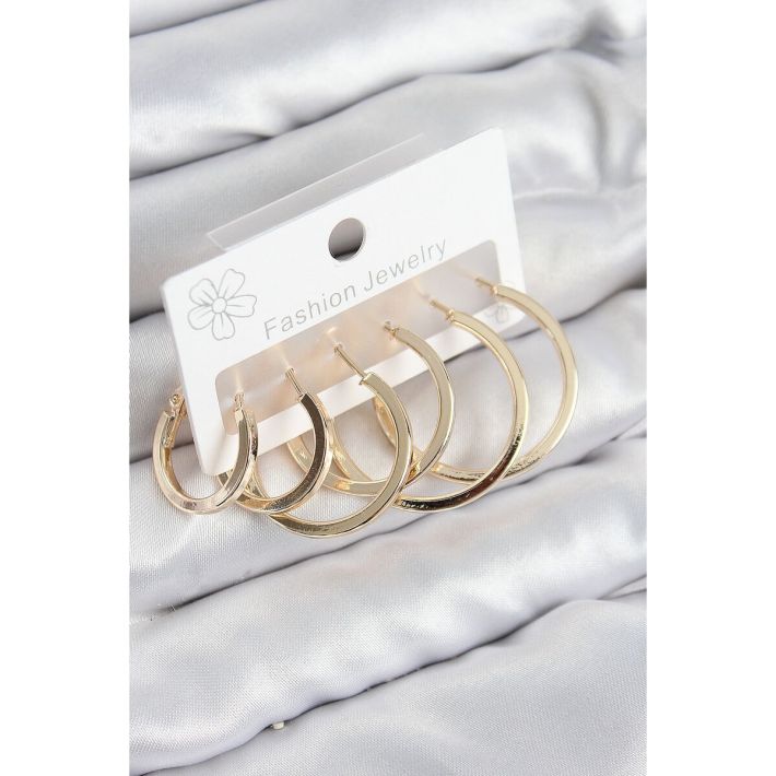 Pirinç Halka Model Gold Renk Kadın Set Küpe