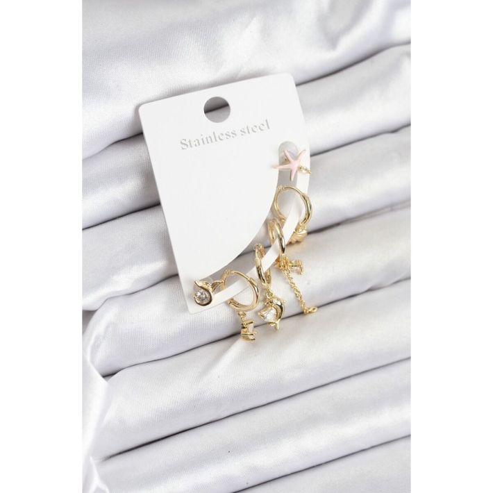 Pirinç Gold Renk Set Küpe