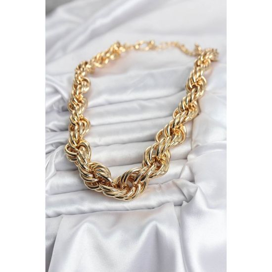 Pirinç Gold Renk Sarmal Halat Model Kadın Kolye