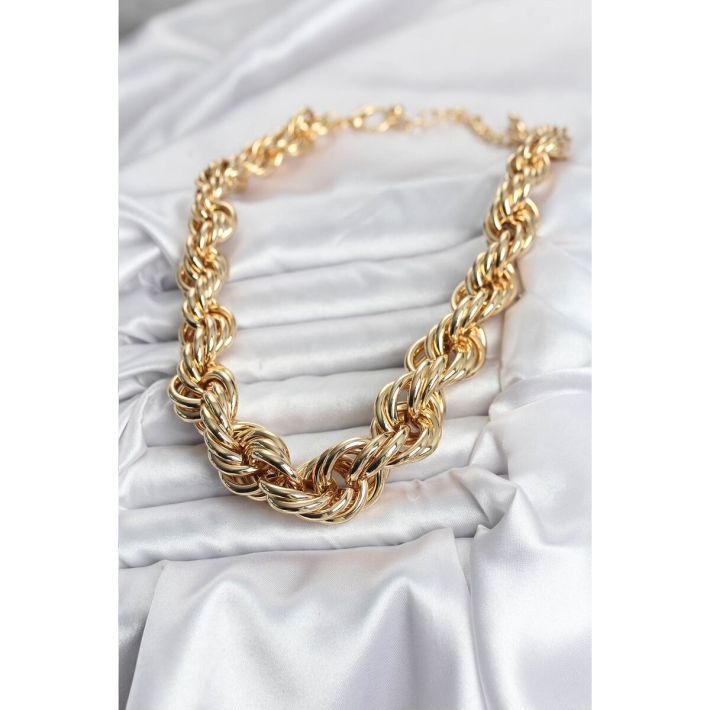 Pirinç Gold Renk Sarmal Halat Model Kadın Kolye