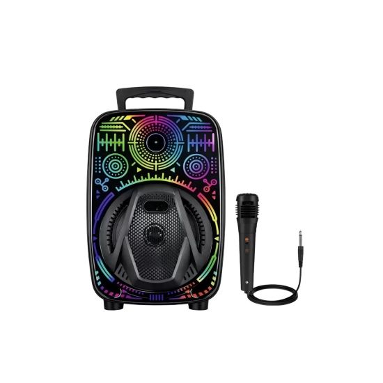 Mikrofonlu Bluetooth Hoparlör 8 İnç RGB Işıklı Taşınabilir Ses Sistemi