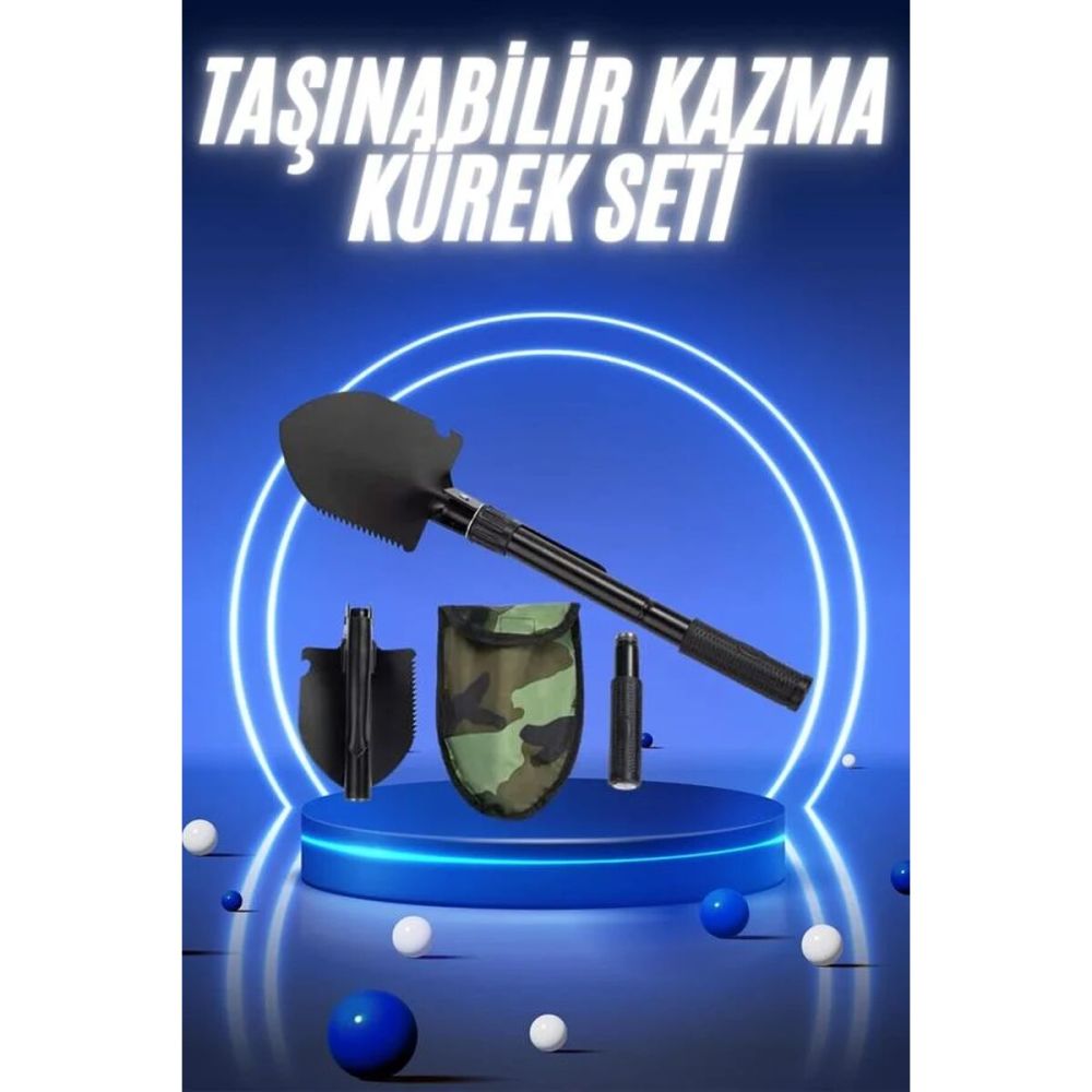 Kazma Kürek Seti Pusulalı Katlanır Portatif Kazma Kürek Seti Çok Fonks