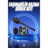 Pusulalı Katlanabilen Portatif Çantalı Mini Kazma Kürek Seti