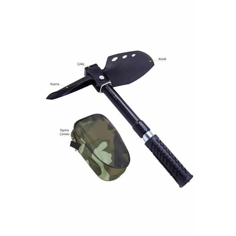 Pusulalı Katlanabilen Portatif Çantalı Mini Kazma Kürek Seti
