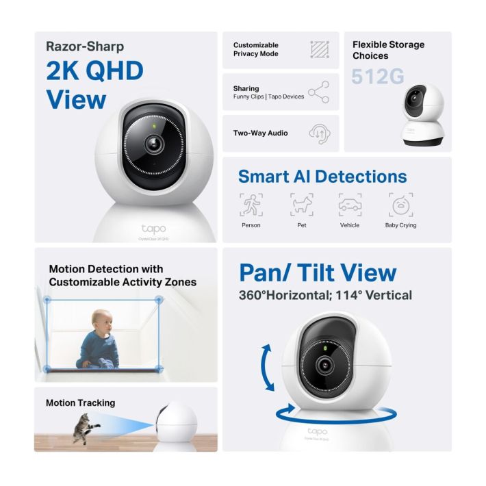 TP-LINK Tapo TC72 (C220) 2K QHD 40Mpix İç Mekan WiFi 9Mt. Gece Görüşü 