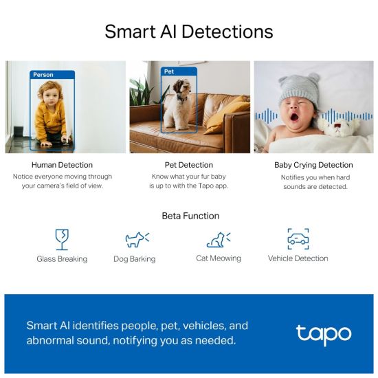 TP-LINK Tapo TC72 (C220) 2K QHD 40Mpix İç Mekan WiFi 9Mt. Gece Görüşü 