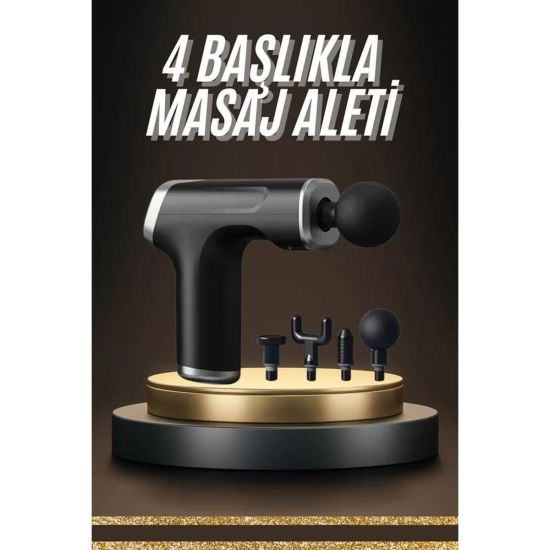 4 Başlıklı Şarjlı Masaj Tabancası 6 Kademeli Derin Doku Masaj Aleti