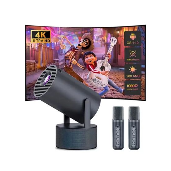 Bluetooth Hoparlörlü Akıllı Projektör Kablosuz Karaoke Mikrofonlu