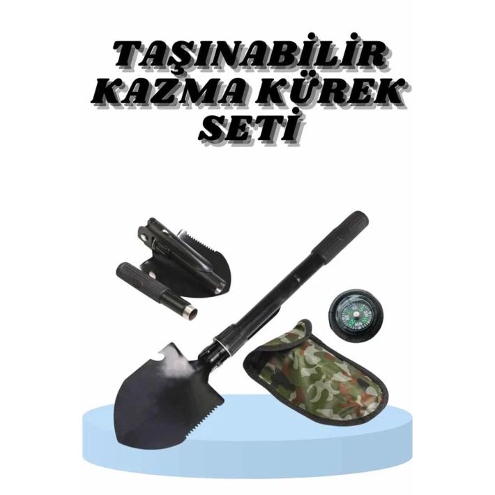 Çelik Katlanır Fonksiyonel Kamp Kazma Kürek Ve Kesme Aleti Seti Küçük 