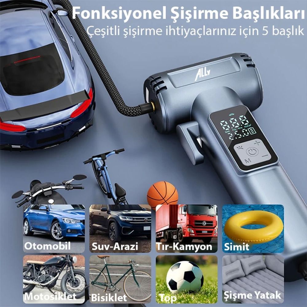 Ally ST-5530 Dijital Şarjlı Araç Lastik Hava Şişirme Pompası Powerbank